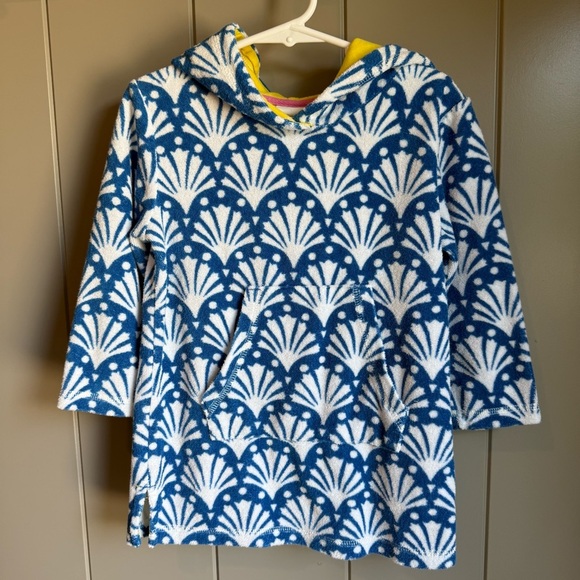 Mini Boden Blue Floral Swim Dress Cover Up Towelling Terry Hooded Coverup - Picture 1 of 9